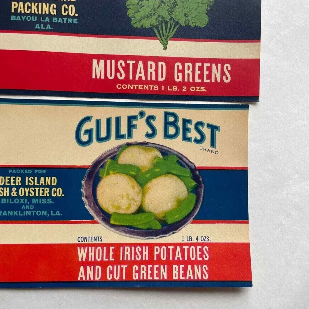 Gulf's Best Can Labels Lot of 5 Vintage Deer Island Fish & Oyster Co‎